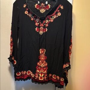 Embellished Black and Red 3/4 Sleeve Tunic